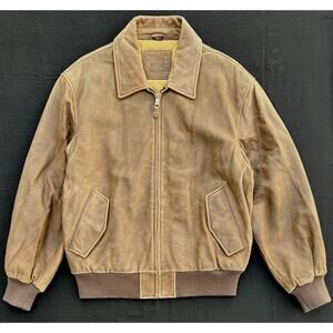 Dockers Vintage Leather Bomber Jacket Brown Men's Size Medium